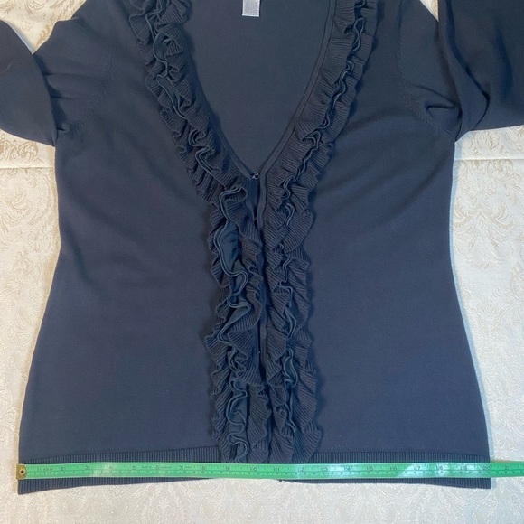 Chico’s Ruffled Black Dressy Cardigan Sweater Size 2 V-Neck Very Soft - Picture 7 of 12